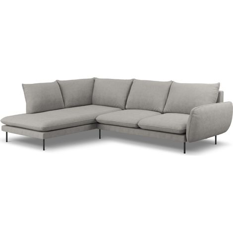 Canapé d'angle gauche 6 places en tissu structurel gris clair (1/5)