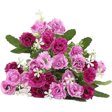 25 œillets artificiels avec feuilles en soie pour plantes artificielles, fleurs d'œillet en soie pour extérieur, mariage, maisonviolet