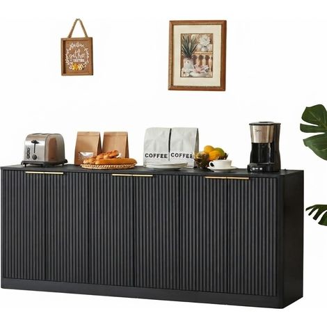 ELVMI Buffet avec 6 Portes, Rangement Fermé et Poignées Métalliques, pour Salon et Salle à Manger, en MDF, Noir (1/5)