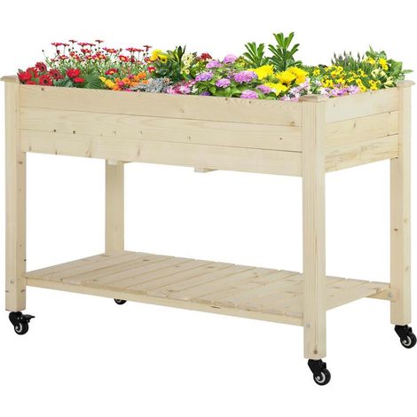 LETTO PER ORTO RIALZATO IN LEGNO CON ROTELLE E RIPIANO INFERIORE. 118X55X83CM. LEGNO NATURALE (1/5)
