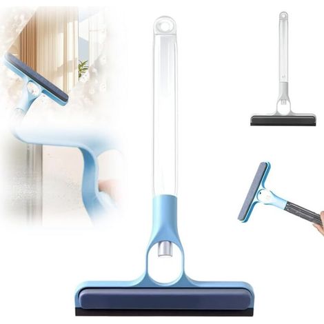 Raclette de nettoyage de vitres 3 en 1, outil de nettoyage de vitres, raclette de douche (bleu, manche court - 1 pièce) (1/5)