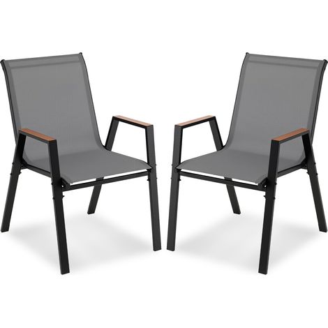 COSTWAY Stackable Patio Chairs Set of 2 Outdoor Breathable Fabric Dining Chairs (1/5)