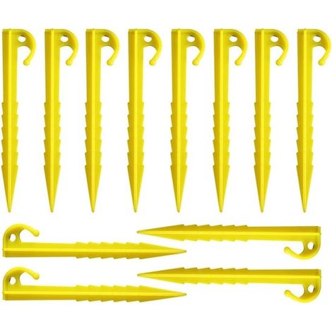 Estacas de plástico para tiendas de campaña, Clavos para tiendas de campaña, Camping al aire libre, Plástico resistente, 12 unidades, Amarillo (1/5)
