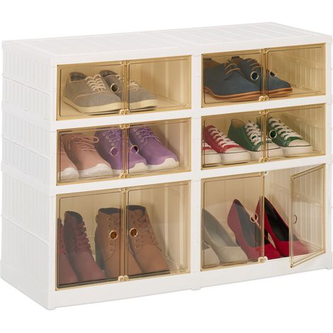 Armario zapatero plegable con ruedas almacenamiento práctico 66,5 x 86,5 x 34,5 cm de plástico blanco 130016389 (1/4)