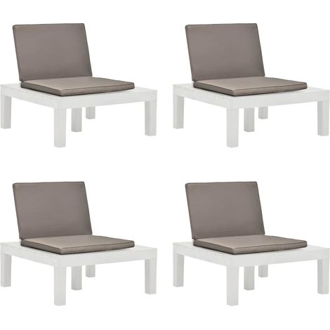 Lot de 4 Chaises de Jardin avec Coussins Fauteuils d'Extérieur Plastique Blanc et Marron - PANGIVO (1/5)