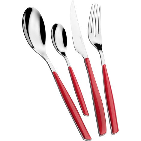 Ensemble de 24 Couverts en Acier Inoxydable 18/10 et poignée Rouge. Ensemble de Couverts 6 Personnes composé de 6 cuillères, 6 fourchettes, 6 Couteaux et 6 cuillères à café (1/5)