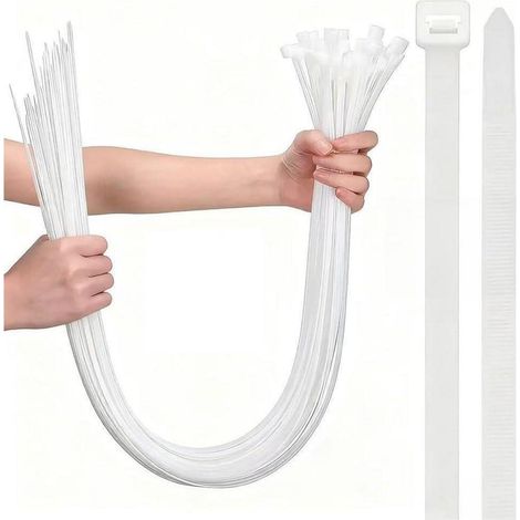 Colliers de serrage longs et résistants 450x10mm, lot de 100, blancs, UV (1/5)