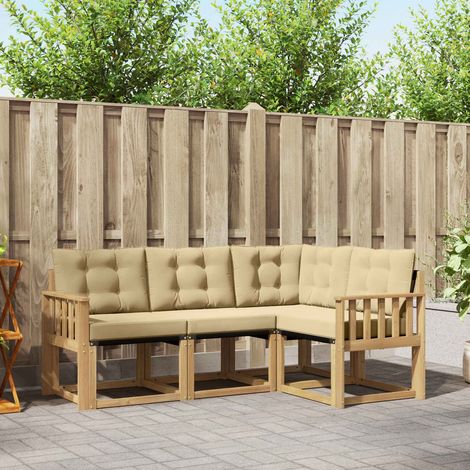 vidaXL Outdoor-Sofagarnitur mit Kissen 4 pcs Weiß und Beige (1/5)