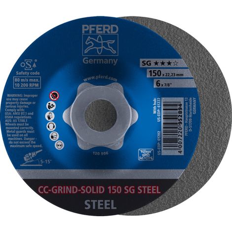 PFERD CC-GRIND SOLID Schleifscheibe 150x22,23 mm COARSE Leistungslinie SG STEEL für Stahl (1/5)