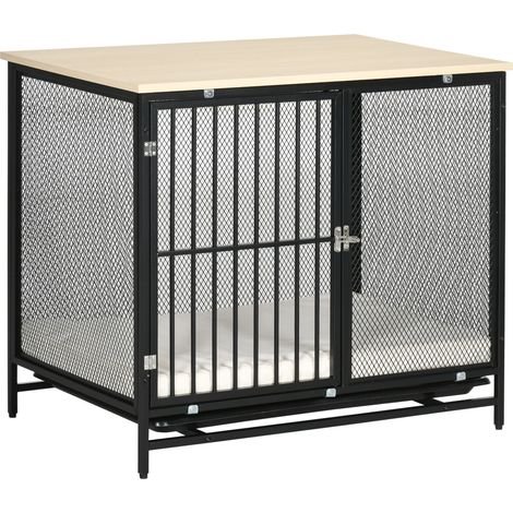 Niche pour chien 80x55x71 cm, niche avec plateau, niche avec tapis, bac de sol rétractable, cage pour chien - Noir (1/5)