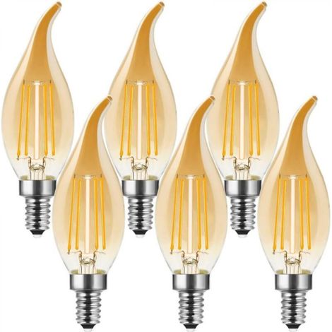 Ampoule Vintage LED C35 E14 4W à Filament Blanc chaud 2700K Filament Vintage Forme de Bougie Rétro Forme de la Flamme 4W équivalent à 40W 400lm Ambre Lot de 6 [Classe énergétique F]