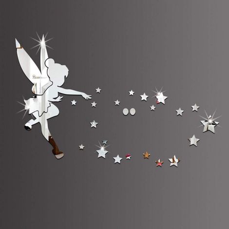 CCYKXA Dekorativer Acryl-Wandspiegelaufkleber „Tinker Bell“ – Wandaufkleber, Heimdekoration, Engel, Sterne