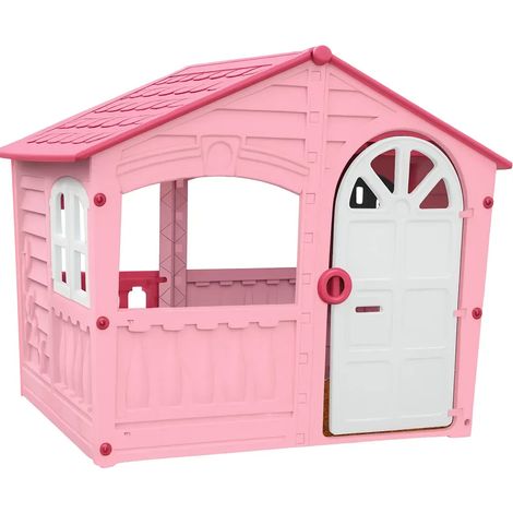 Casetta da Giardino per Bambini Rosa in Plastica Porta e Finestre Apribili