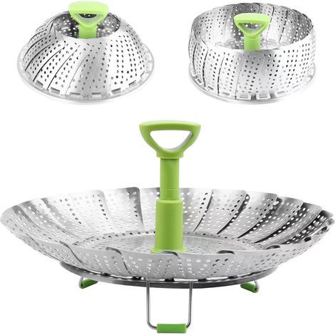 Panier Vapeur Inox, 11'' Cuit Vapeur Inoxydable pour Autocuiseur avec Manche Télescopique, Panier pour Cuire à la Vapeur, Fleur Marguerite Cuisson Vapeur, Pliable Vegetable Steamer Accessoire (1/5)