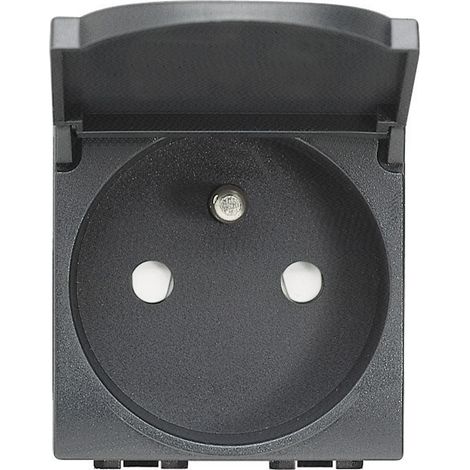 Prise 2P+T avec couvercle Livinglight Connexion à vis Anthracite 2 mod. BTICINO L4145