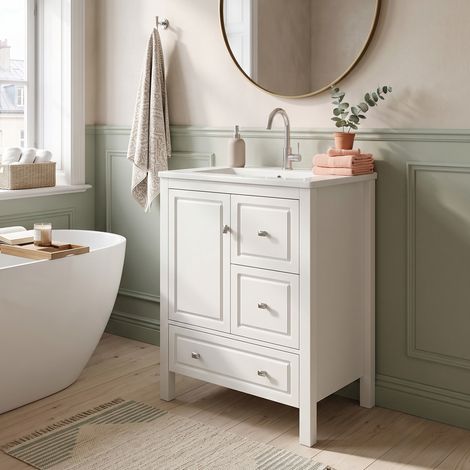 URBAN MEUBLE Meuble vasque céramique blanc, MDF, tiroir soft-close 62x47x90cm (robinet non inclus) (1/5)
