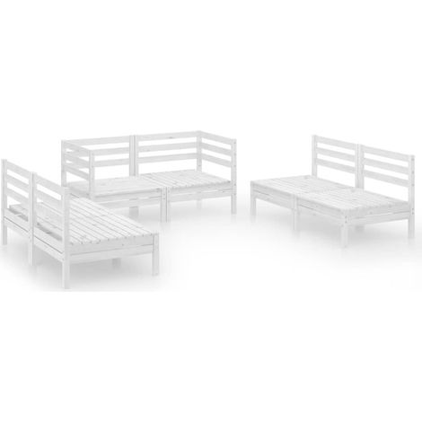 Set Divani da Giardino 6 pz Salotto da Giardino Bianco in Legno Massello di Pino (1/5)