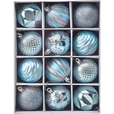 Boules de Nol, 12 pièces Boules d'arbre de Nol Boules de Nol, Décorations d'arbre de Nol Mat et brillant Boules d'arbre de Nol scintillantes 6CM (bleu) (1/5)