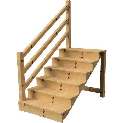 Holztreppe VENEZIA mit Treppengeländer links, 6 Stufen, H105cm B120cm, mit Setzstufen