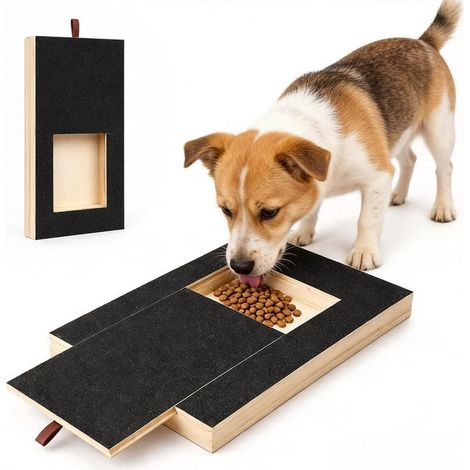 Legno resistente e antiscivolo - Per cani di taglia media e piccola - Tiragraffi per la cura delle unghie - Tiragraffi con ciotola per il cibo (1/5)