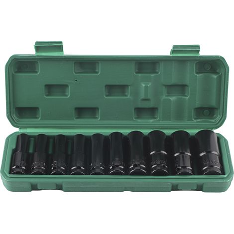 Jeu de 10 douilles à impact profondes, 6 pans, 8-24 mm, acier au carbone, pour réparation automobile (1/5)