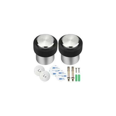 2pcs Butée de Porte Ronde en Acier Inoxydable Ø 32 mm, Butoir de Porte Sol, Entretoise pour Fixation au Sol, Installer au Sol ou sur Mur, Caoutchouc pour Eviter d'endommager la Porte et Mur