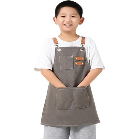 1 Tablier enfant, toile imperméable, réglable, 3 poches, cuisine jardin, 6-12 ans