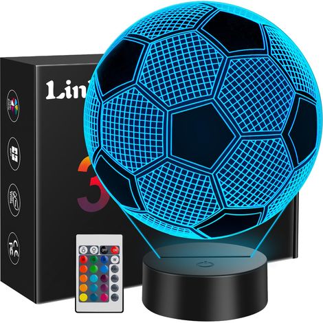 Veilleuse illusion 3D ballon de football, 16 couleurs, décoration de chambre, cadeau sportif pour enfants et adolescents (garçons et filles). (1/5)