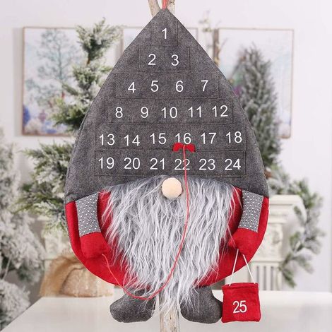 Calendrier de l'Avent de Noël, calendrier de compte à rebours de Noël 2022 avec Tomte Santa Gnome suédois et poches de 25 jours pour la décoration murale de la porte de la maison de Noël (1/5)