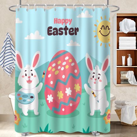 Rideau de bain imprimé polyester 180x180 avec 12 œillets séparation douche pour jeune couple emménageant (1/5)