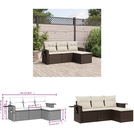 4-tlg. Garten-Sofagarnitur mit Kissen Braun Poly Rattan - Gartenmöbel - Outdoor Möbel - Rattan Gartenset - Lounge Set - Esszimmergarnitur - Home & Living (1/3)