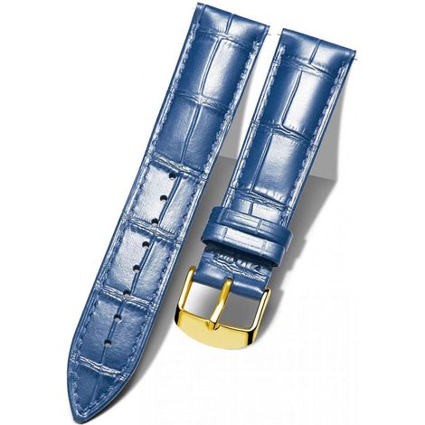 Bracelet de montre de rechange en cuir véritable, multicolore et étanche, pour hommes et femmes, bleu G (15 mm) (1/5)