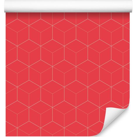 Carta da parati con motivo geometrico rosso e corallo, sfondo rosso 50x1000 cm (1/5)