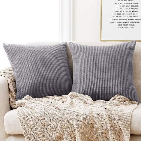 2 PCS Housse de Coussin 45x45cm en Velours Gris Clair Housse De Coussin Decoratif pour Canapé (1/3)