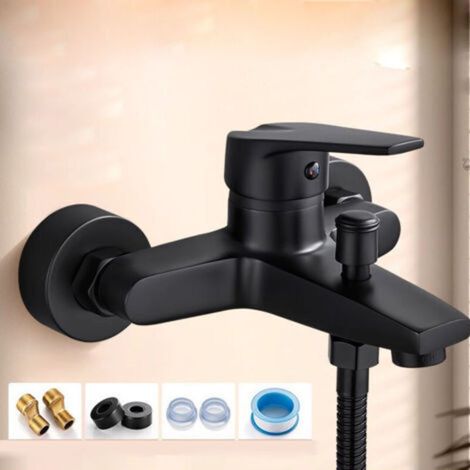 Mitigeur monocommande de baignoire et douche, robinet de baignoire mural, mitigeur de baignoire et douche, raccord fileté pour flexible, noir
