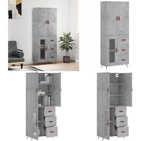 Highboard Betongrau 69,5x34x180 cm Holzwerkstoff - Sideboard - Hochschrank - Wohnraumorganisation - Aufbewahrungsmöglichkeiten - Modernes Design - Home & Living (1/5)