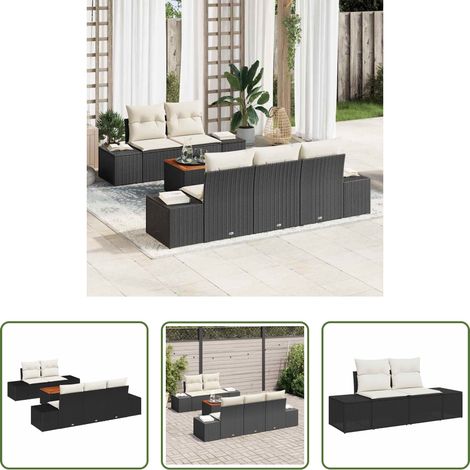 vidaXL Jardin - Ensemble de canapé de jardin avec coussin 6 pcs Noir polyrotin (1/5)