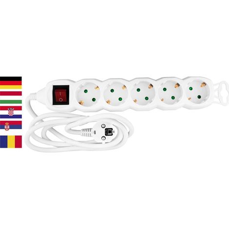Kabel Strend Pro DG-805BK, Schuko-Steckdose, 1,50 m, 5 Steckdosen, HU, RO, SRB, CRO + Schalter (1/2)