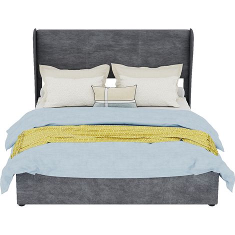 Lit capitonné moderne minimaliste 140x200 cm gris avec tête de lit rembourrée, sommier coffre haut à gaz + matelas inclus (1/4)