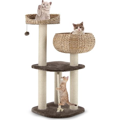 Costway – Arbre à chat 104 cm avec 2 paniers confortables – Poteaux en sisal naturel – Plateforme spacieuse – Jouet suspendu inclus (1/5)