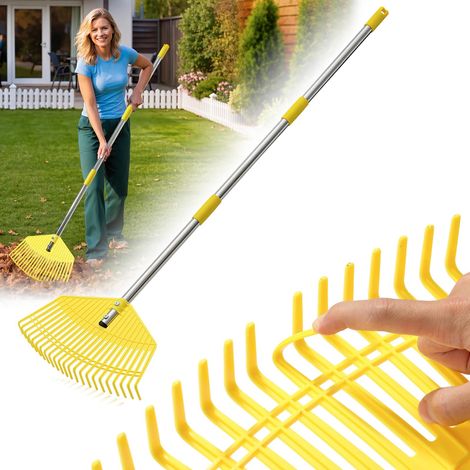 Râteau à feuilles de jardin pour feuilles – Tête en plastique nylon de 42 cm de large, poignée légère réglable de 201,5 cm pour femmes, personnes âgées et enfants, 23 dents flexibles respectueuses de (1/5)