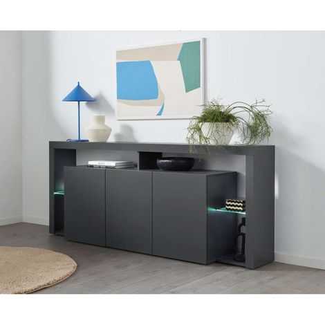 Madia credenza 3 ante 200x40x80cm libreria moderna ripiani in vetro Pibrac - Antracite (1/5)