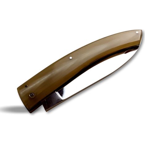 Couteau à fromage ou saucisson Haut de gamme Pointe de lame en fourche - Corne Beige - Couteau pliant