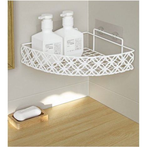 Étagère d'angle sans perçage pour salle de bain,fixation murale.Rangement triangulaire pour cuisine,salle de bain et bonde de douche (1/5)