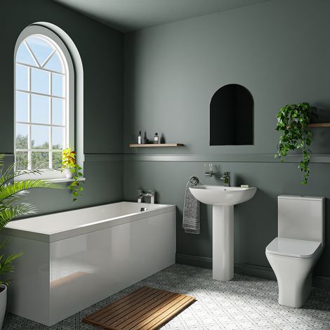Kent Gloss White 545mm Basin and 1700mm Straight Single Ended Bathroom Suite (1/4)