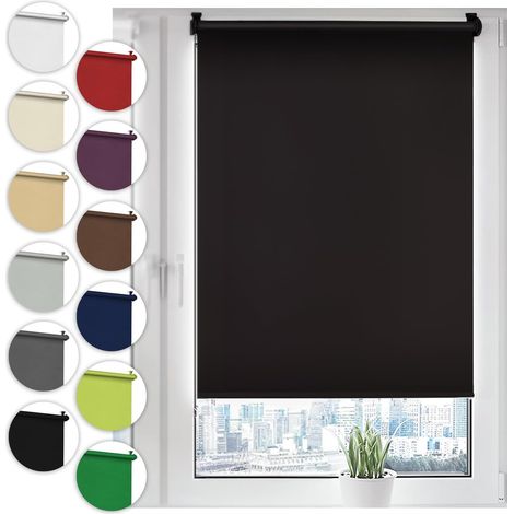 Store Enrouleur Occultant - 1 Unité - Polyester Noir - Fixation Sans Perçage - Cuisine Salle de Bain - 50x100 cm (1/5)