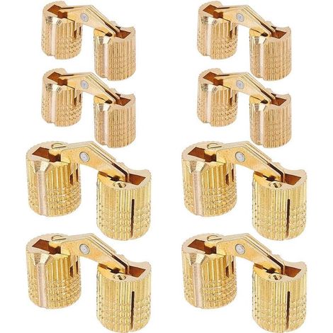 Charnières en laiton ING (lot de 8, 8 et 10 mm), cylindriques, invisibles, pour meubles et armoires, angle d'ouverture de 180°. (1/5)