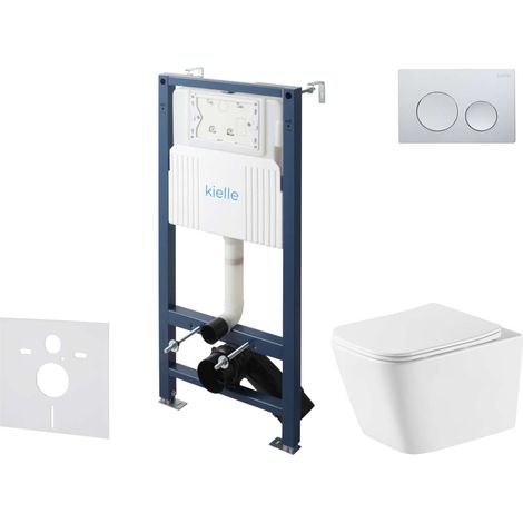 kielle Genesis New - Conjunto de instalación empotrada, inodoro Arkas I, Vortex Rimless+, asiento softclose y pulsador Gemini New I, cromo brillante 30528SS74