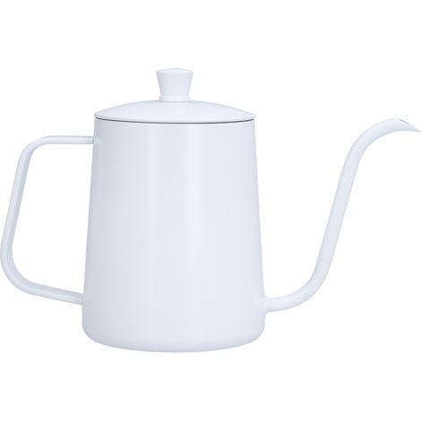 Mini cafetière portable en acier inoxydable blanc avec une ouverture fine, idéale pour les voyages, le camping et le thé/café. (1/5)