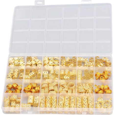220 anillos para rastas, diseño hueco, chapados en oro, para trenzas, fiestas, bodas y festivales. (1/5)
